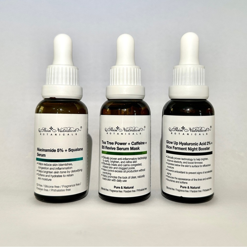Skincare Serum Set | Niacinamide 5% + Tea Tree + Hyaluronic Acid | Clean Beauty